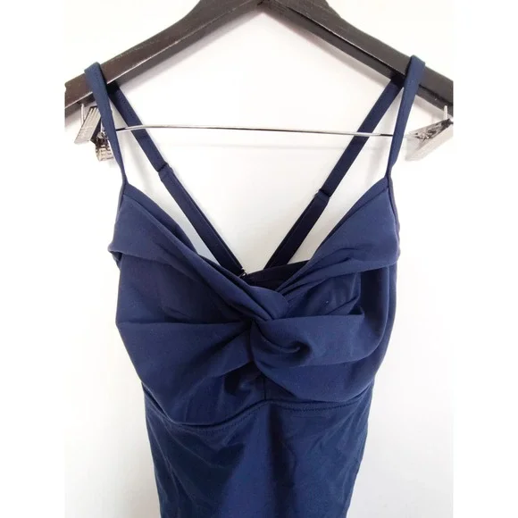 Athleta Tankini Swim Top 34D / 34DD Navy Twist Front Adjustable Strap Swimwear - Picture 3 of 5